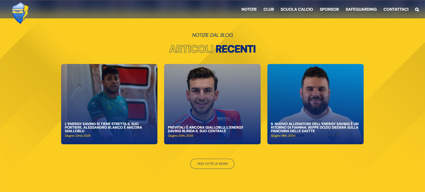 Sezione delle notizie e navigazione del portale Energy Saving Futsal