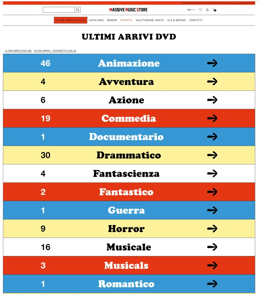 Dettaglio dell’interfaccia di Massive Music Store